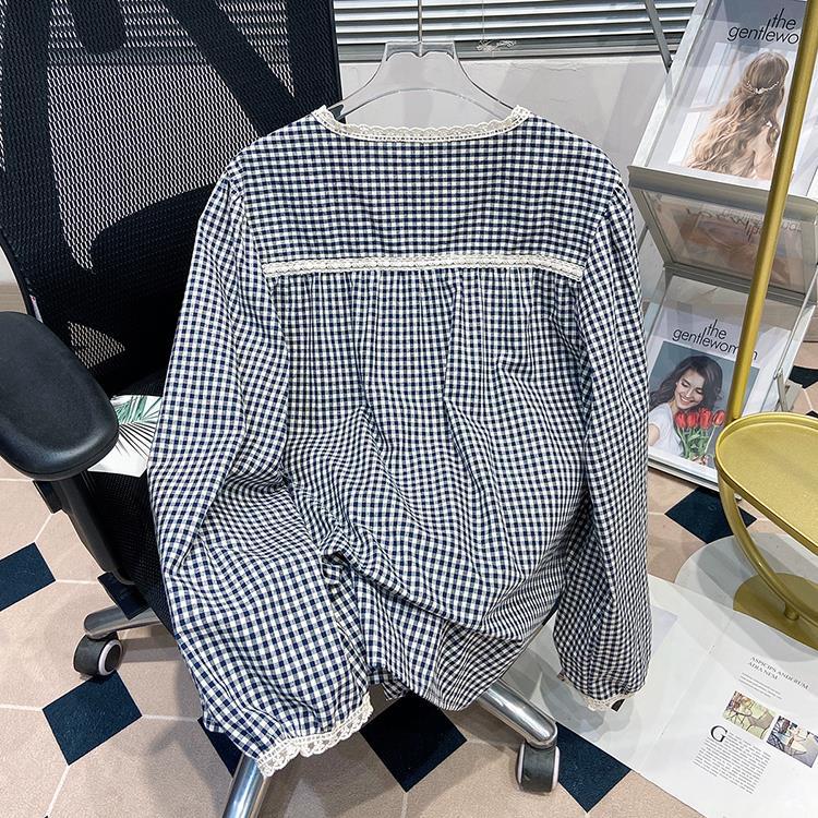 Wholesale of sweet round-neck lace checkered long-sleeved shirts and girls' baby shirts with a fresh Japanese style in the autumn of 2022 pic 12