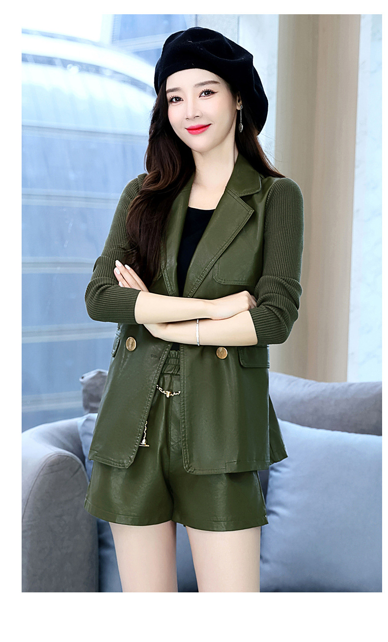 欧货裤子时尚套装女2022秋季新款pu皮衣外套洋气减龄短裤两件套潮详情10
