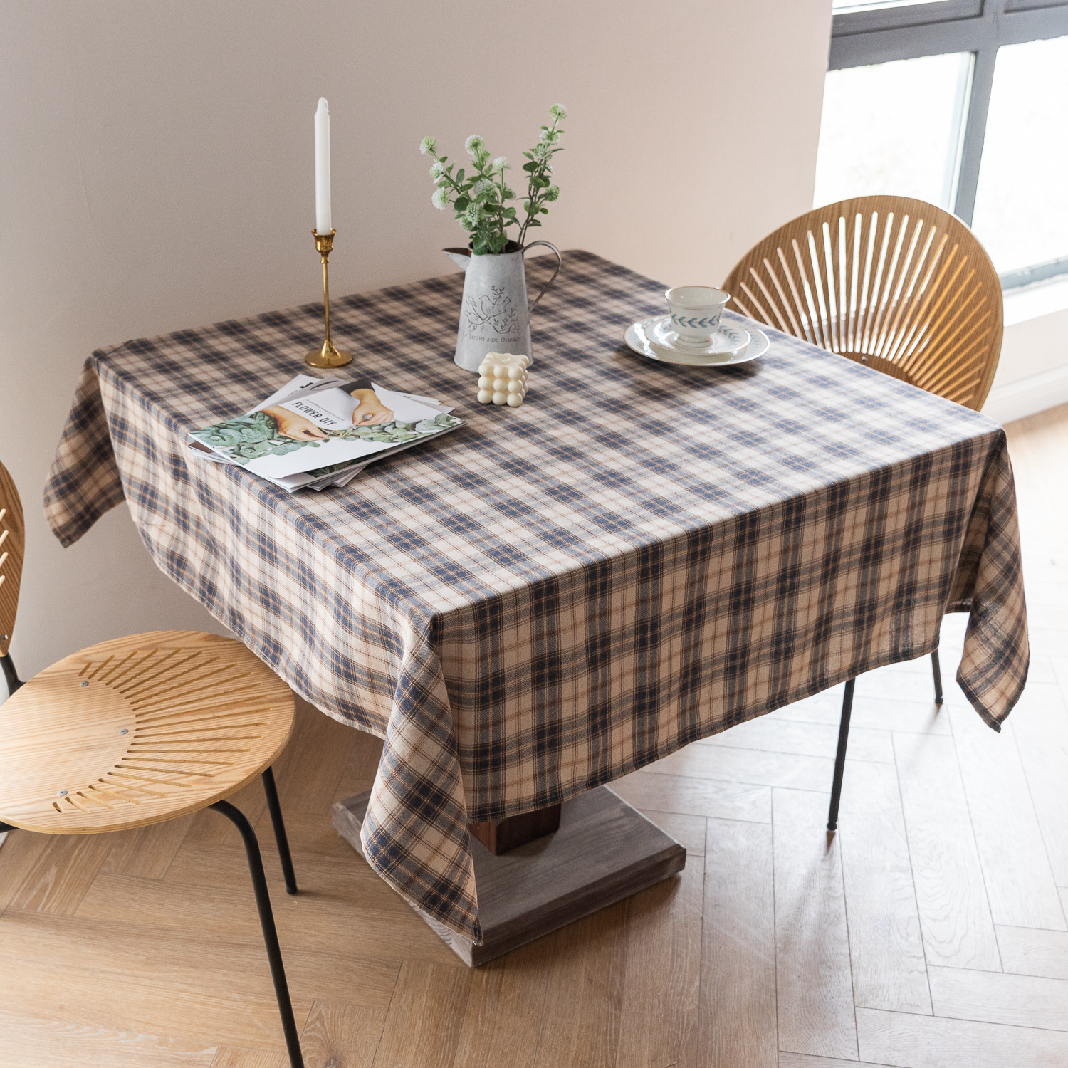 Cross-border Christmas holiday decoration table fabric, retro striped checkered cotton and linen restaurant party cover, Amazon pic 27