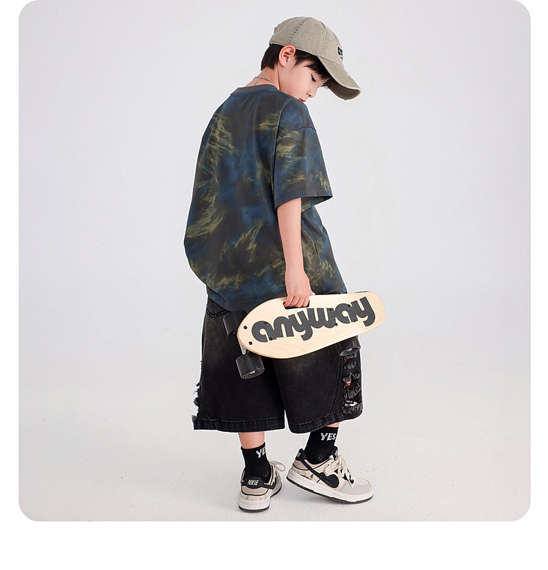 男童夏季痞帅扎染重工短袖T恤2025新款儿童男孩夏装半袖冰感上衣详情15