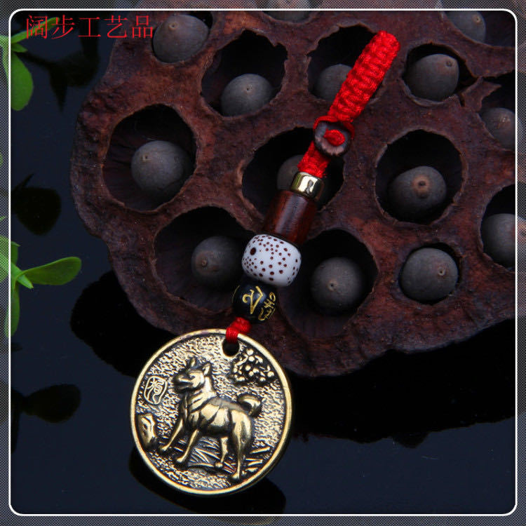 Factory wholesale hand-woven rope brass car keychains, pendants, bags, pendants, and twelve Chinese zodiac copper plate gifts pic 7