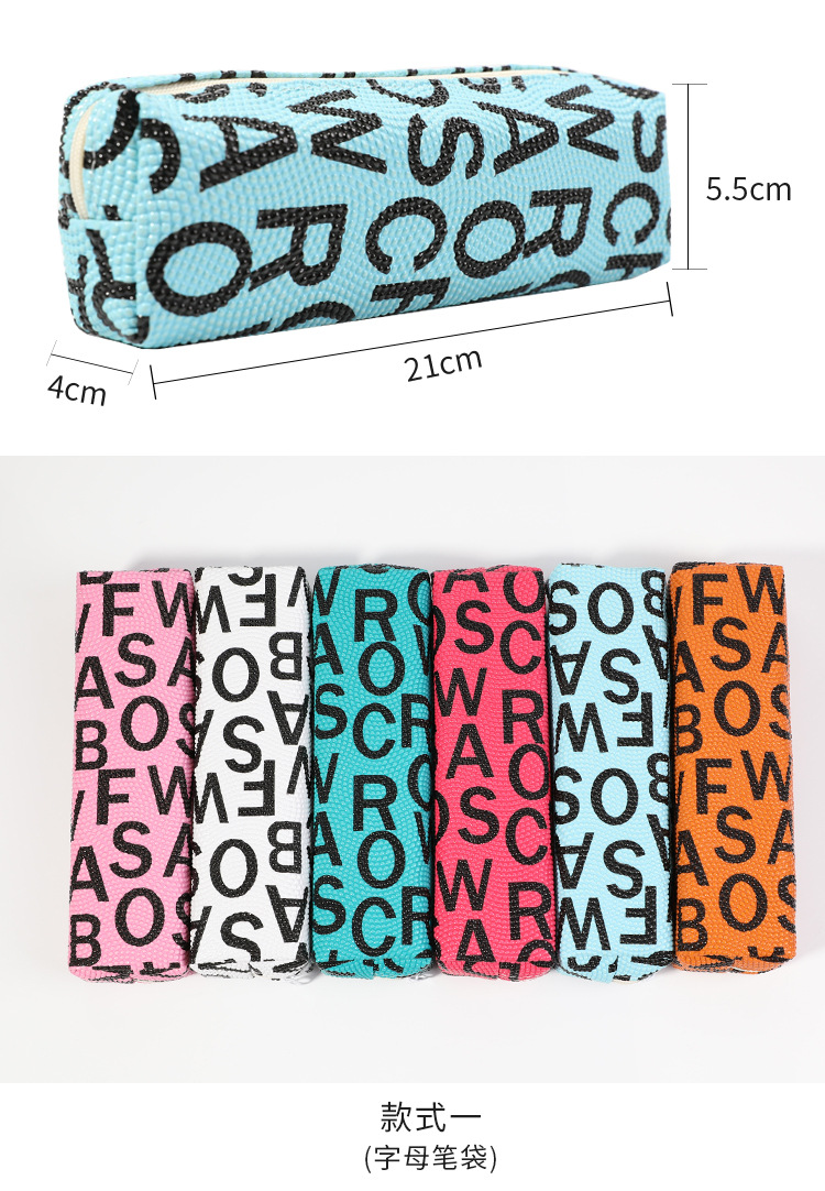 Our own brand Deli Cartoon creative simple letter pen case, student personalized stationery box, silicone tote bag for boys and girls, niche design, in stock pic 2