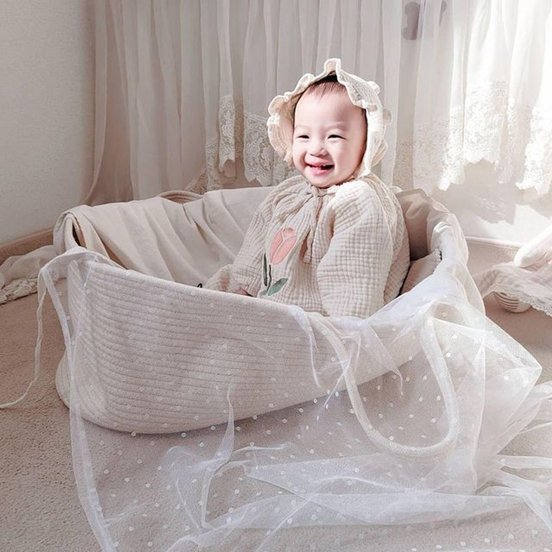 ins Nordic-style baby hand-held basket, portable pure cotton woven baby sleeping basket, foldable hand-held crib pic 23
