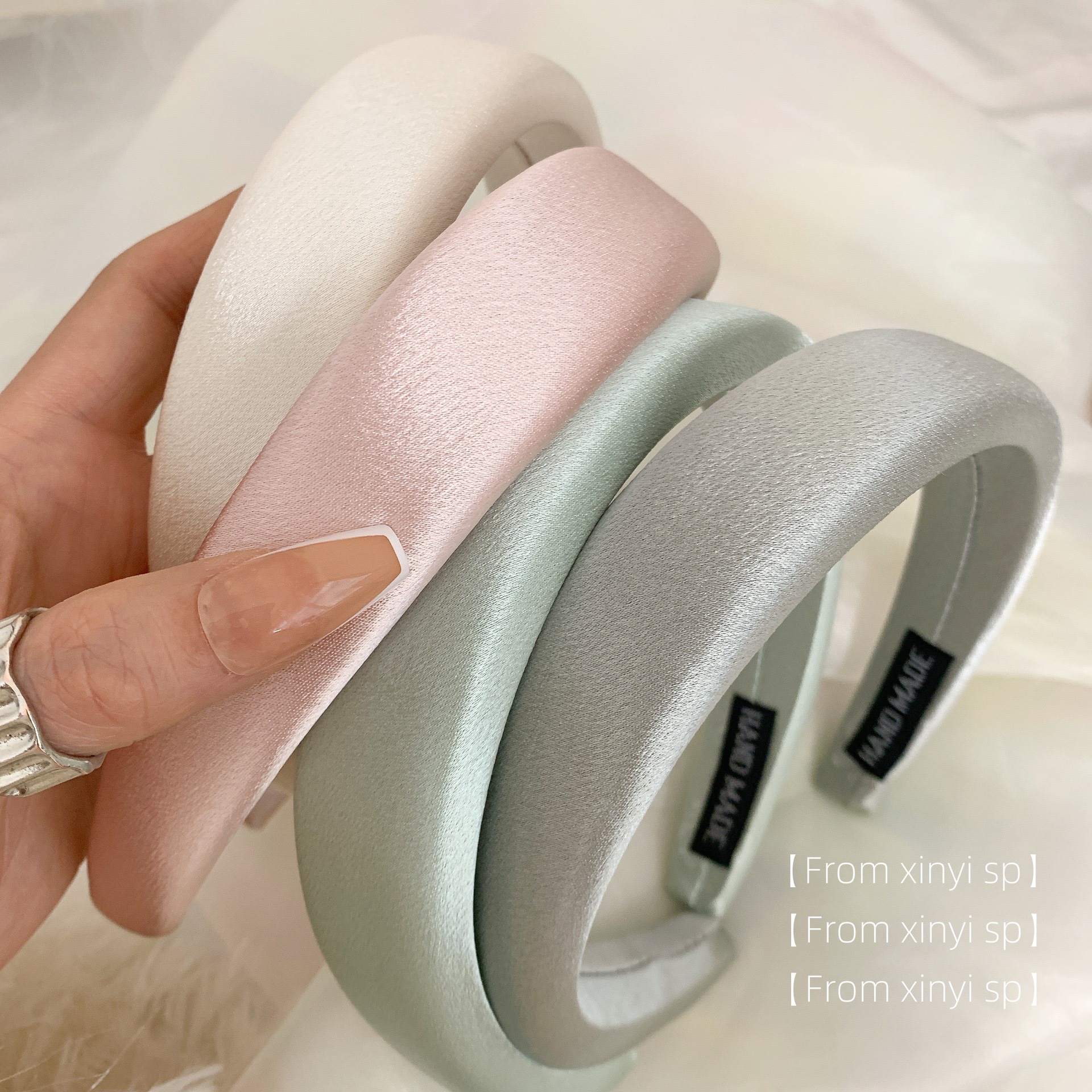 Gentle and elegant spring and summer new headband with a lustrous satin finish, solid color Morandi color, high top thick sponge headband pic 7
