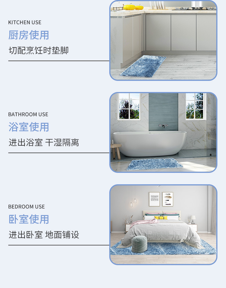 雪尼尔卫生间吸水地垫 康乐屋pvc底防滑大门口垫 浴室防滑垫脚垫详情9