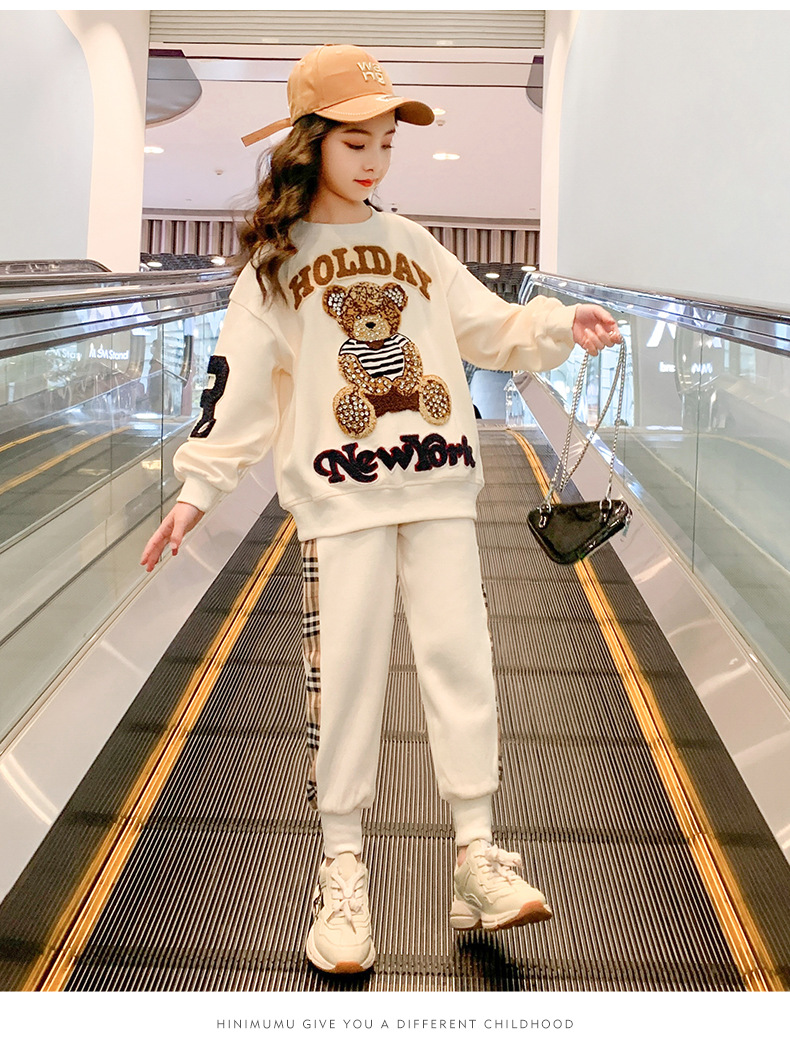 韩版女童春装运动2022新款洋气时髦网红童装女孩中大童卫衣两件套详情13