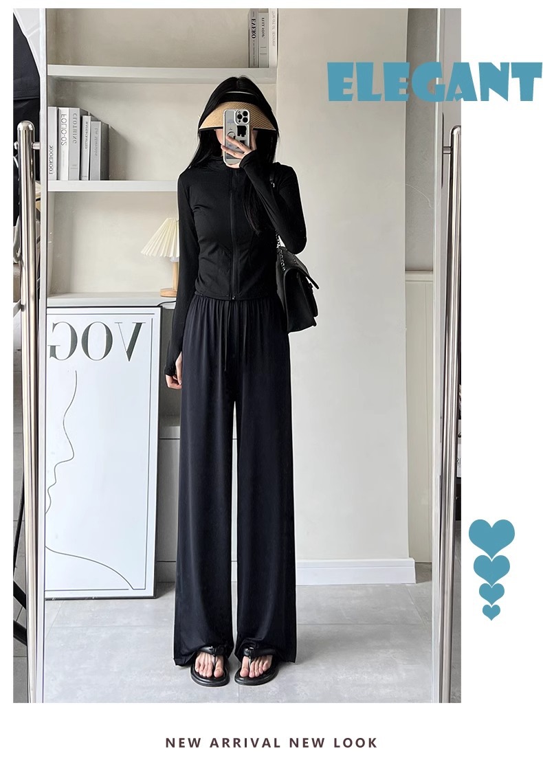 upf50+直筒防晒裤女春夏新款冰丝凉感锦纶休闲裤透气垂感阔腿长裤详情23