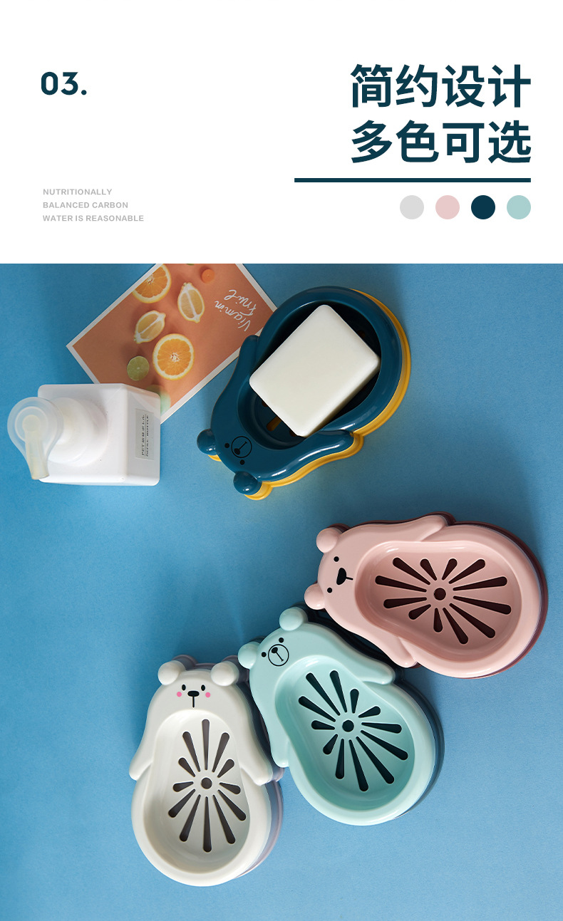 New Bear double-layer draining soap box for bathroom and bath soap box, cute cartoon soap box with lid pic 8