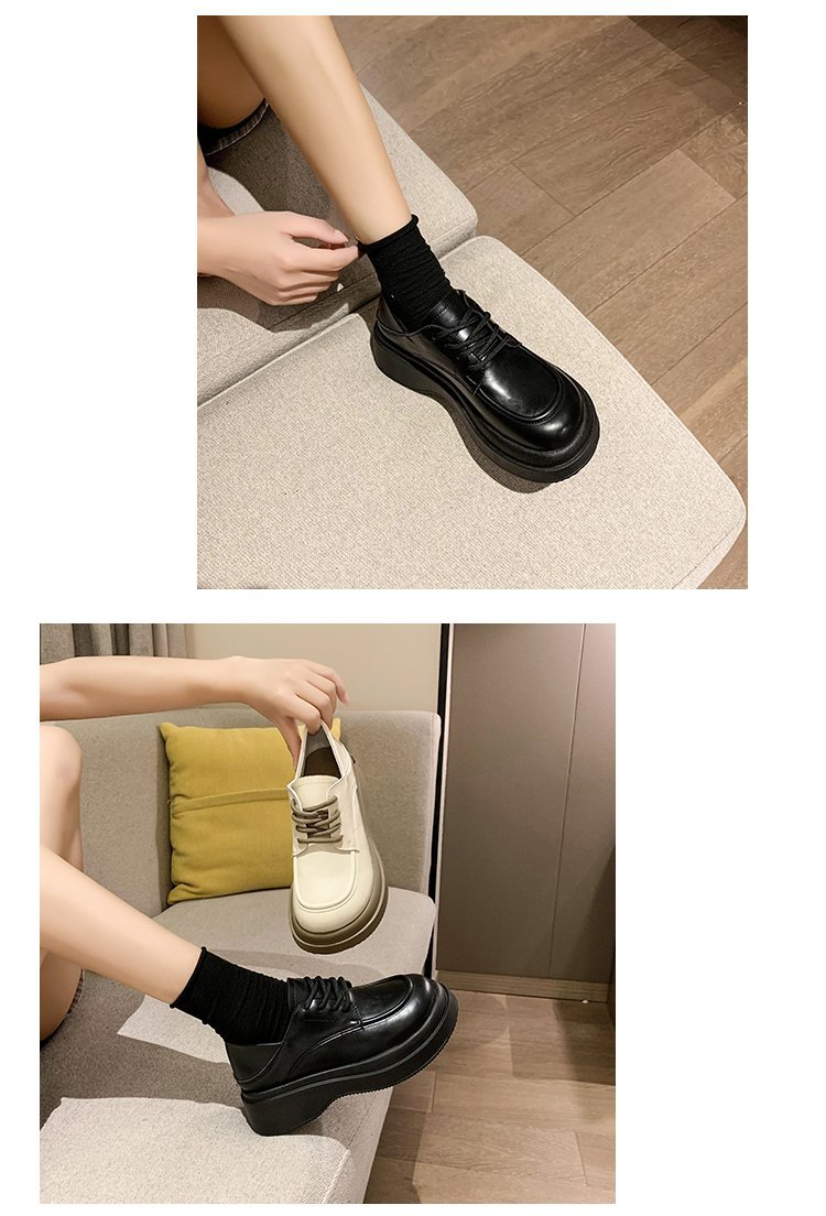 韩版简约休闲乐福鞋女2022秋季新款英伦风厚底单鞋时尚系带小皮鞋详情8