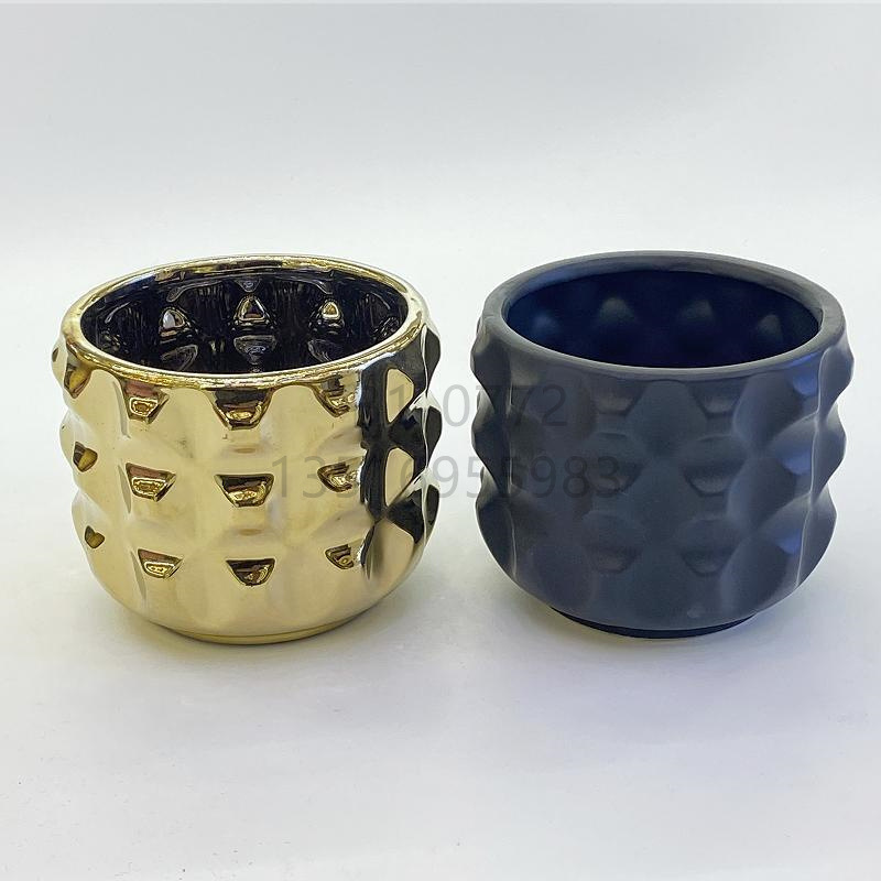 高档陶瓷花盆灌蜡盆电镀金色多肉小花盆室内简约几何插花花瓶摆件详情6