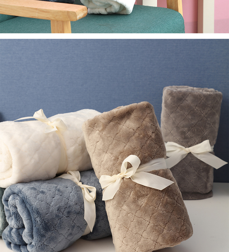 Flannel blanket, small winter single-person cover blanket, embroidered logo, office midday rest air conditioner, coral fleece nap blanket pic 30