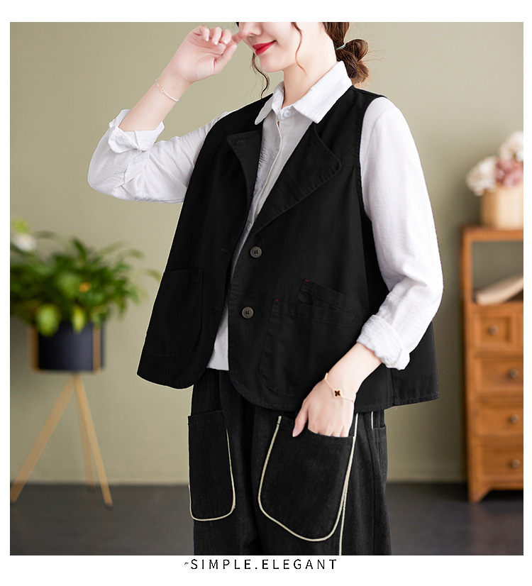 实拍2023年气质百搭小马甲女士春季新品单排扣宽松显瘦无袖马夹详情1