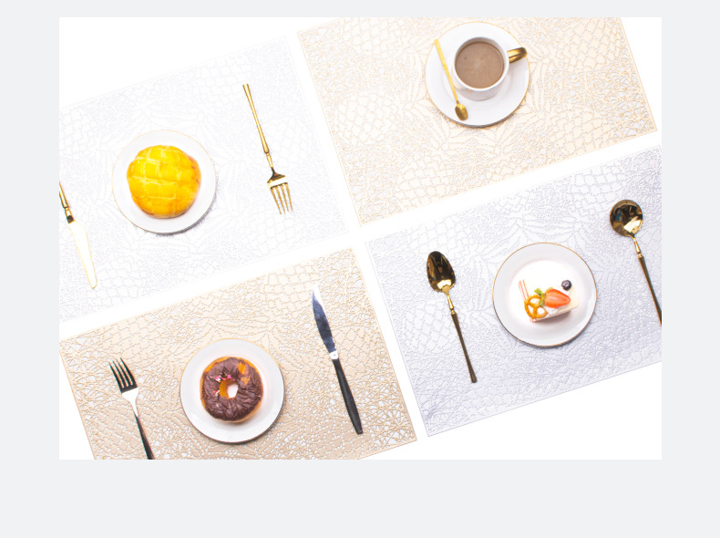 Ningxin Light Luxury Christmas rectangular PVC gilded hollowed-out placemats, anti-slip and heat-insulating MATS, restaurant and hotel table MATS and coasters pic 5