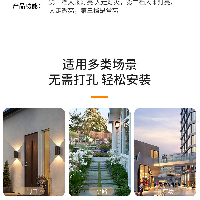 Cross-border bestseller TEMU solar tungsten filament wall lamp, human-sensing three-mode garden outdoor waterproof LED night light pic 6