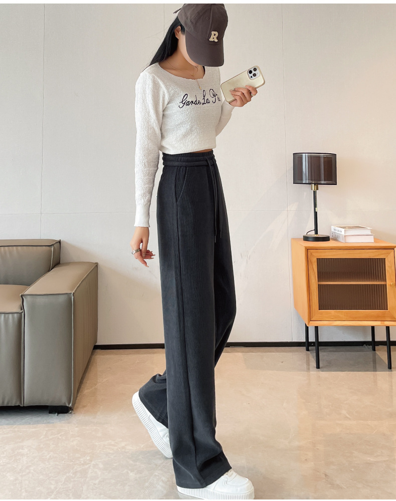 150-240斤胖MM大码女裤欧棉绒秋季高腰窄版阔腿裤垂坠感休闲裤子详情34