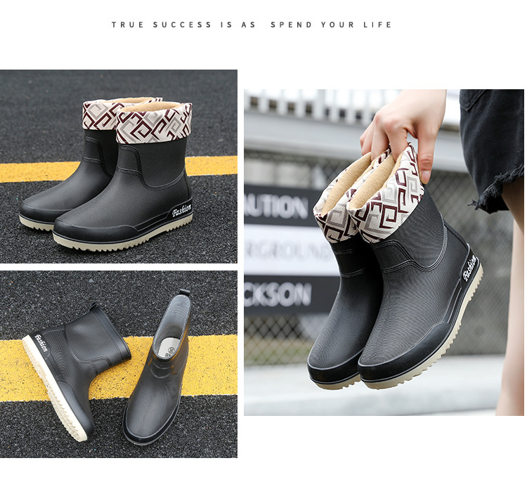 日系新款雨靴女士款短靴户外雨鞋厚底成人时尚款网红防滑加绒水鞋详情29