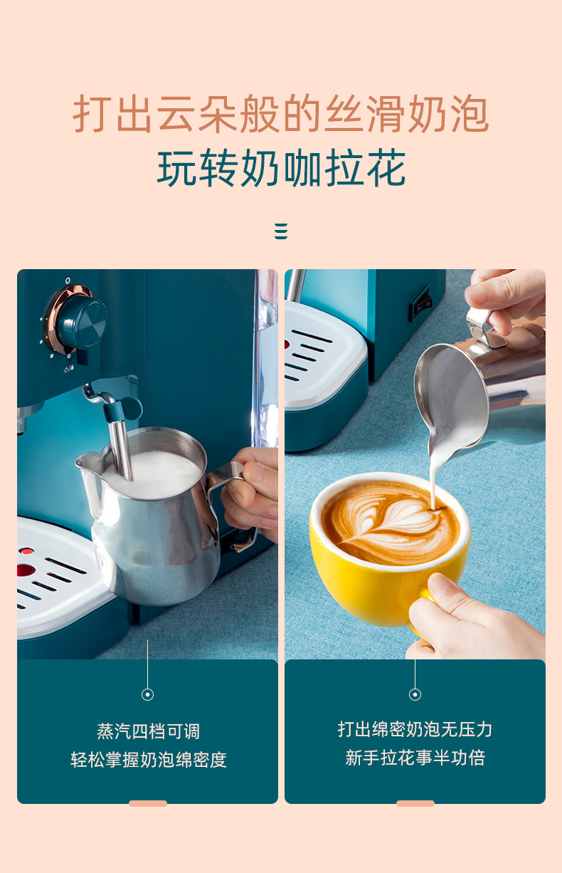 Household small Italian semi-automatic coffee machine, steam-type milk frother, 20-bar coffee machine, cross-border pic 8