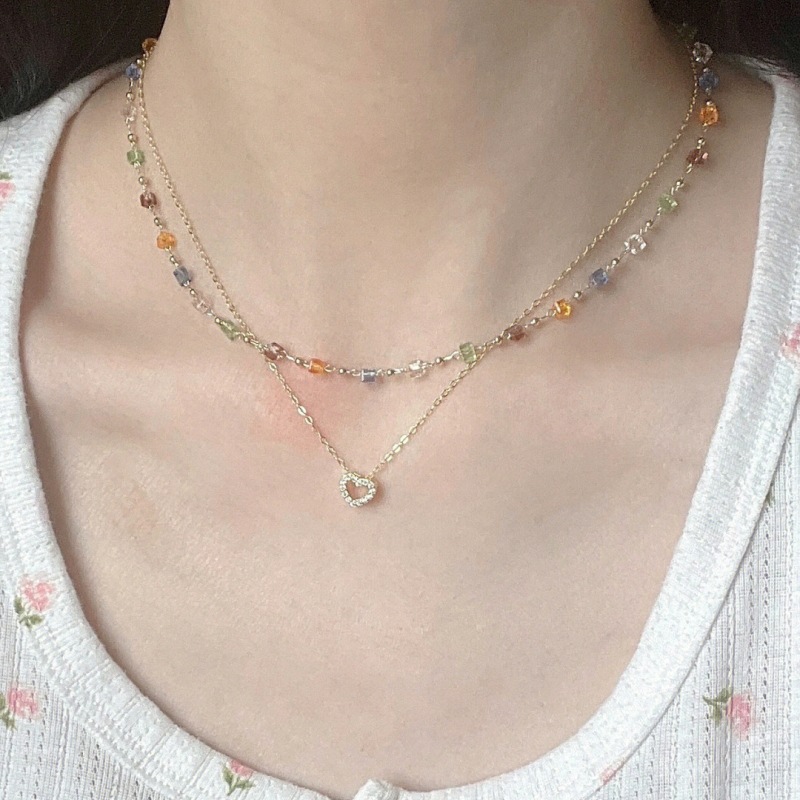Heart-shaped necklace accessories for women, crystal beaded layering collarbone chain, a niche high-end and elegant necklace for women wholesale pic 20