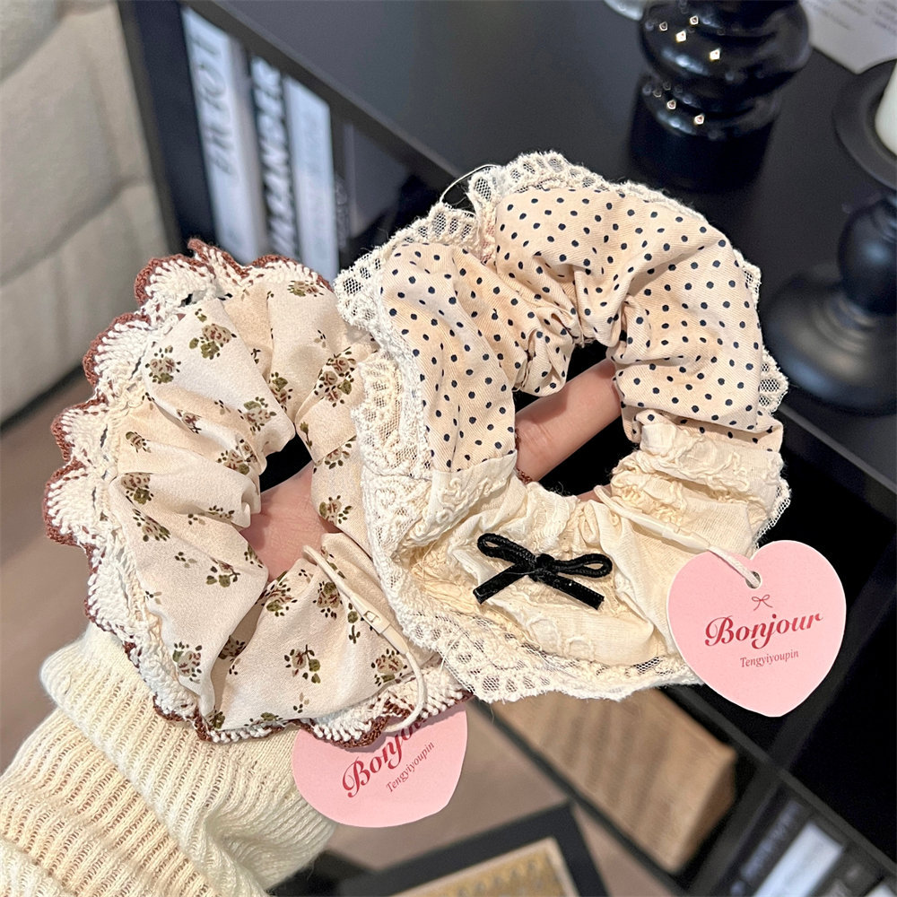 French lace-trimmed large intestine hair band, girlish hair tie, high-elasticity Korean cute hair accessory, bun hair pic 34
