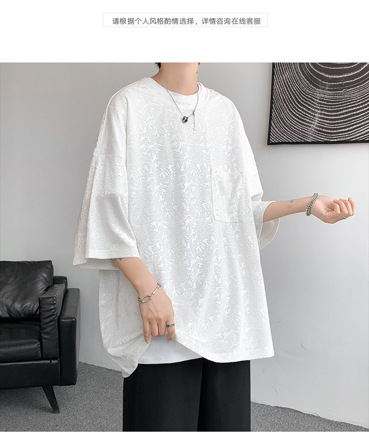 高弹提花宽松街潮ins情侣中性风短袖T恤男大码男士百搭半袖薄款详情3