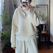 韩系设计感拉链连帽针织开衫女春秋新款宽松休闲短款慵懒毛衣外套详情7