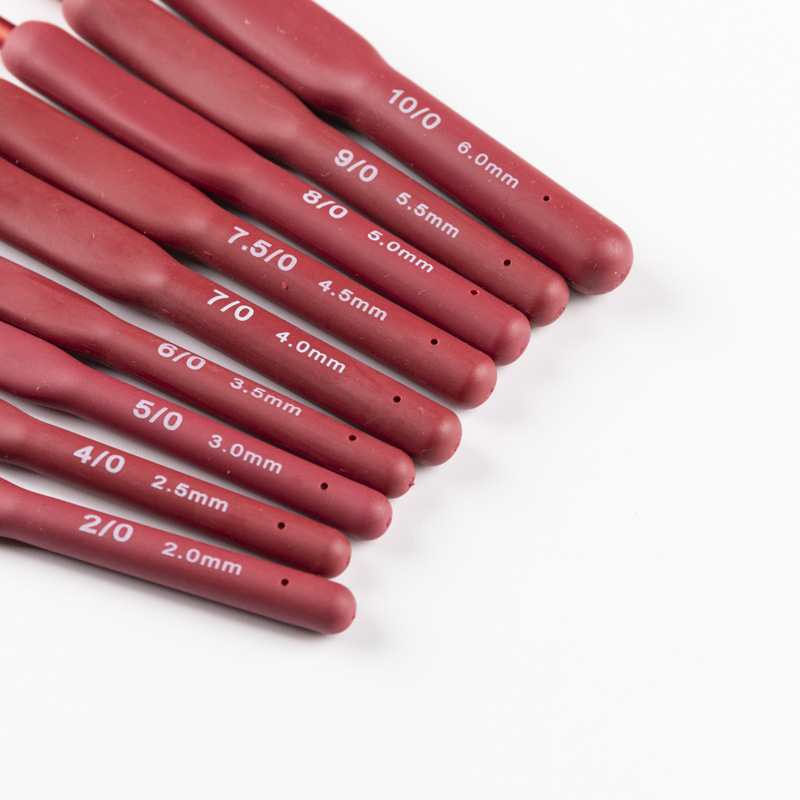 红软柄钩针TPR9支套装2.0-6mm大号钩针编织工具家用毛衣针批发详情6