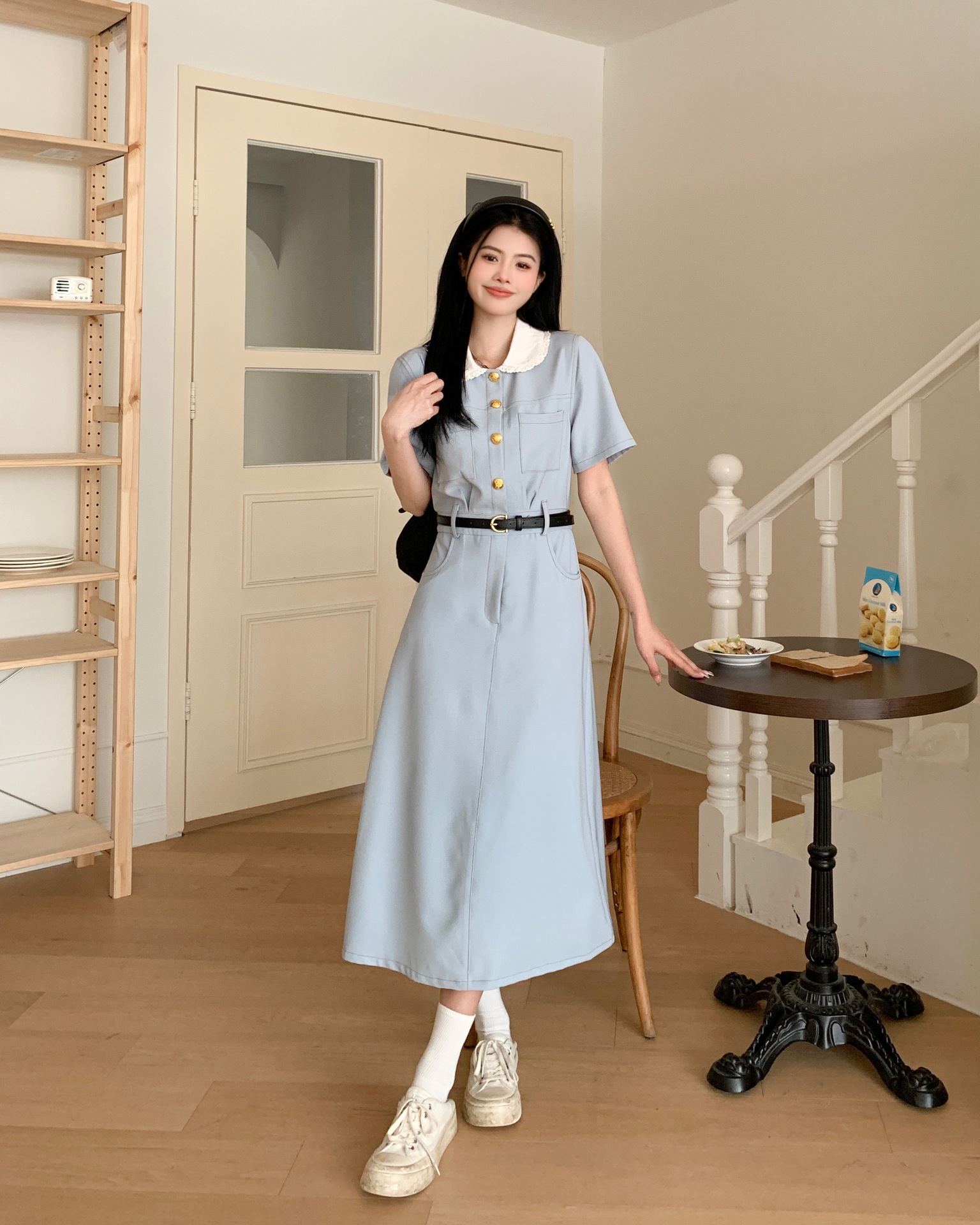 大码女装胖mm百搭娃娃领连衣裙2023夏季新款休闲收腰韩版高级裙子详情22