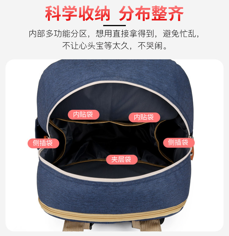 Factory direct sales: New multi-functional mummy bag, double-shoulder baby bed backpack, large-capacity waterproof bag with pacifier, embroidered thread pic 10