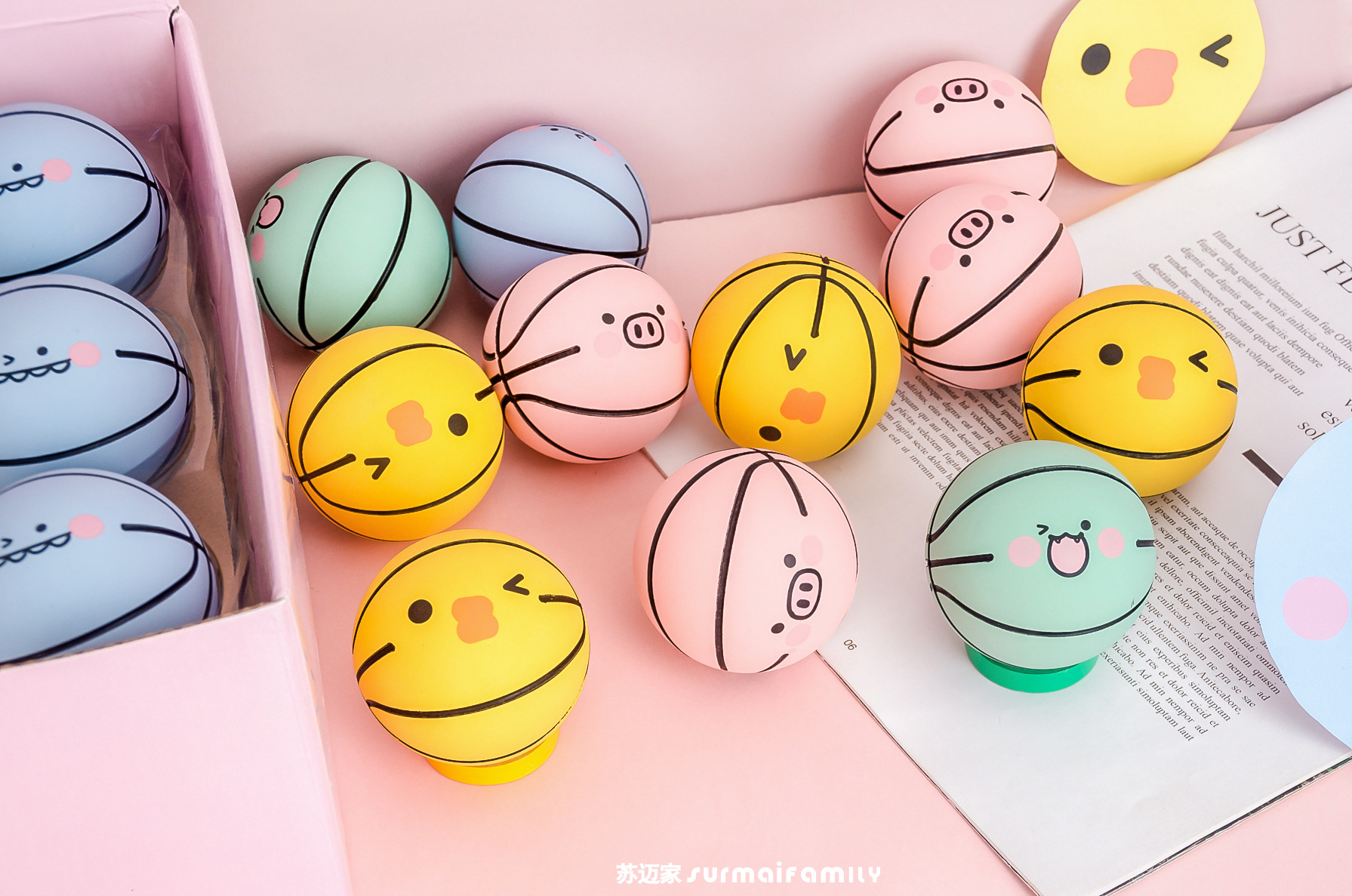 苏迈家卡通迷你篮球高弹性橡胶空心弹力球解压投篮壁球儿童玩具球详情11