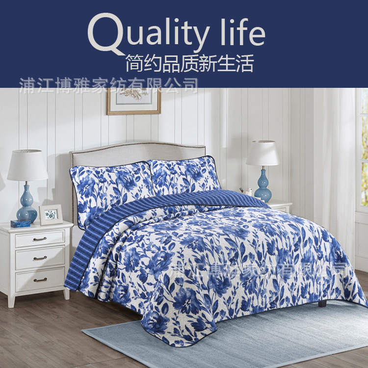 Export Amazon supplies pure cotton bed covers, quilted floral washed quilts, three-piece sets, quilted quilt factory wholesale pic 8