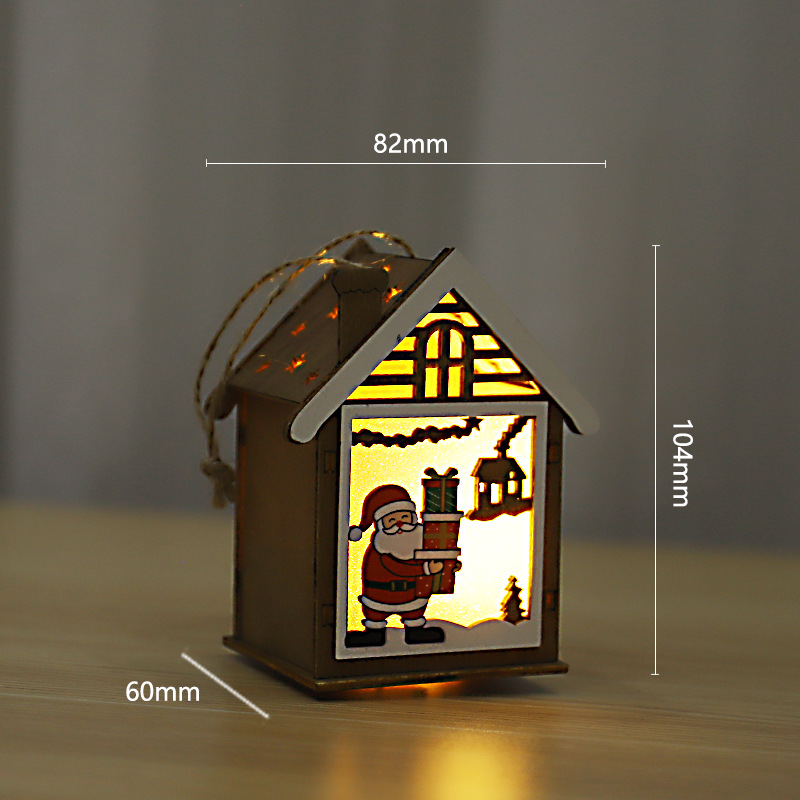 外贸圣诞屋子装饰品发光木头房子挂件diy圣诞树挂饰圣诞老人麋鹿详情1