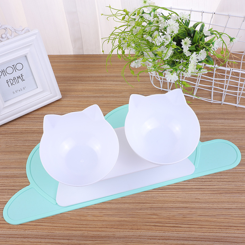 Internet-famous cat head double bowl food-grade PC tilted neck guard cat bowl, detachable and easy-to-clean pet bowl, pet feeding product pic 5