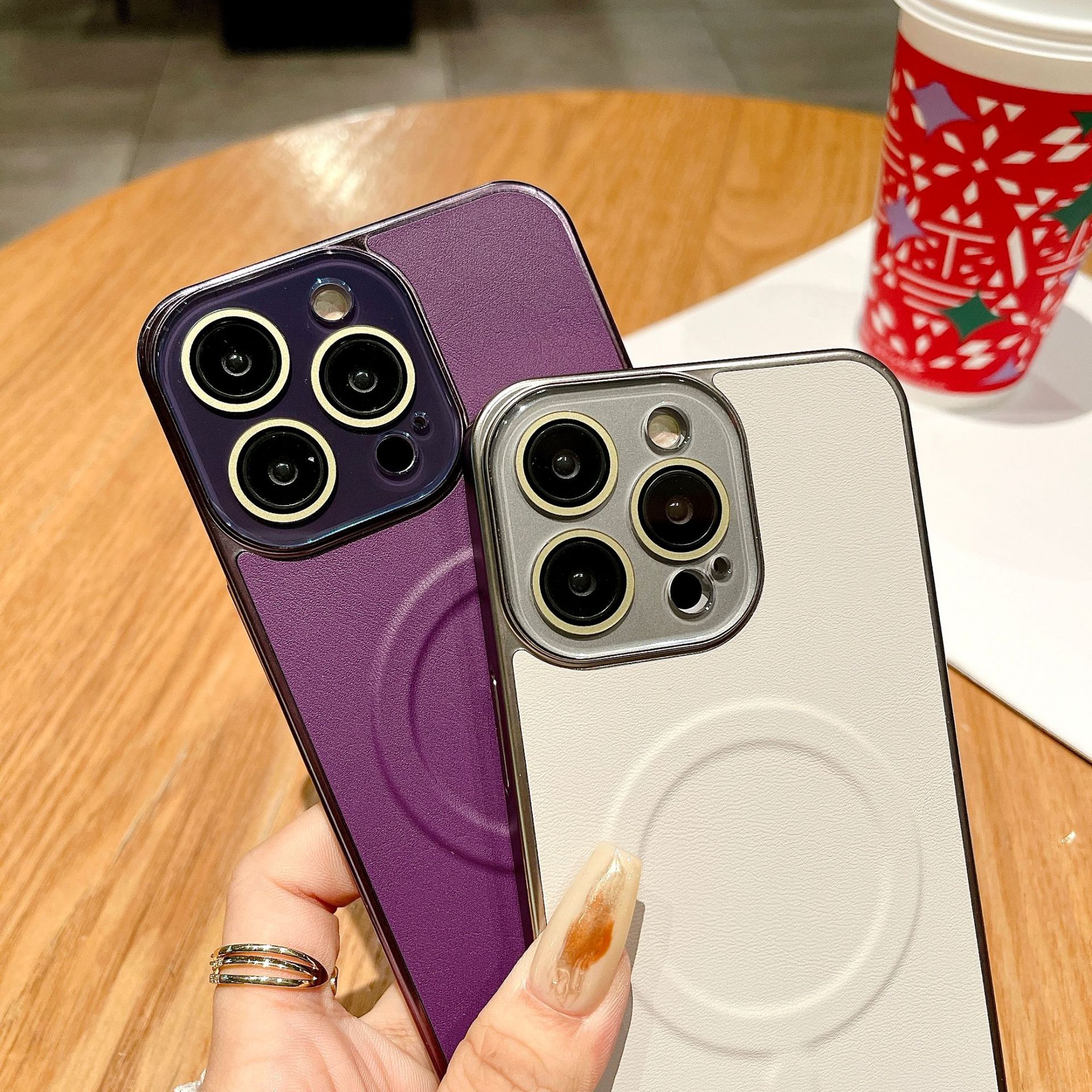 Crystal lens protection is suitable for Apple 15Promax phone case with lychee pattern, PC hard case, iPhone14 lens film scratch-resistant pic 3