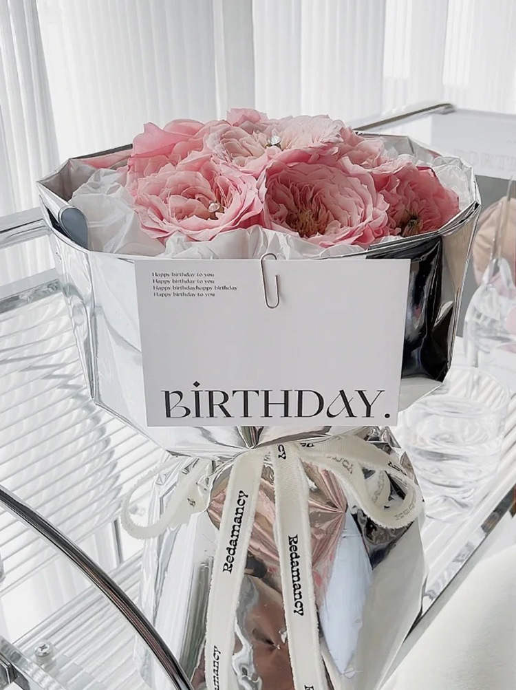 网红新款防水镜面纸花店纸材加厚铝箔膜鲜花包装纸高级感包花纸详情5