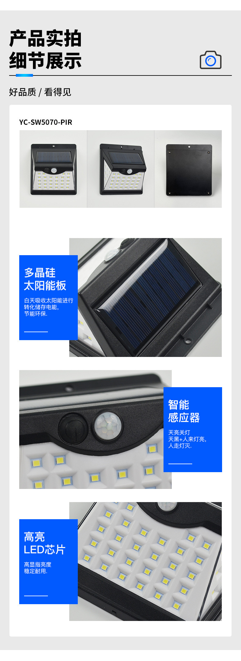 New 40LED solar small wall lamp, smart charging, human body sensing, outdoor garden lamp, household fence lamp pic 7