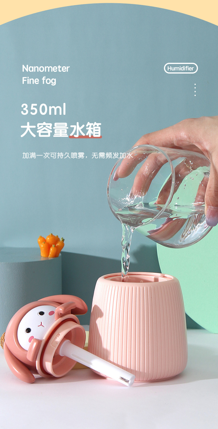 Cartoon Cute Rabbit desktop humidifier, portable charging spray water replenishing device for car bedroom and office, office and bedroom humidifier pic 6