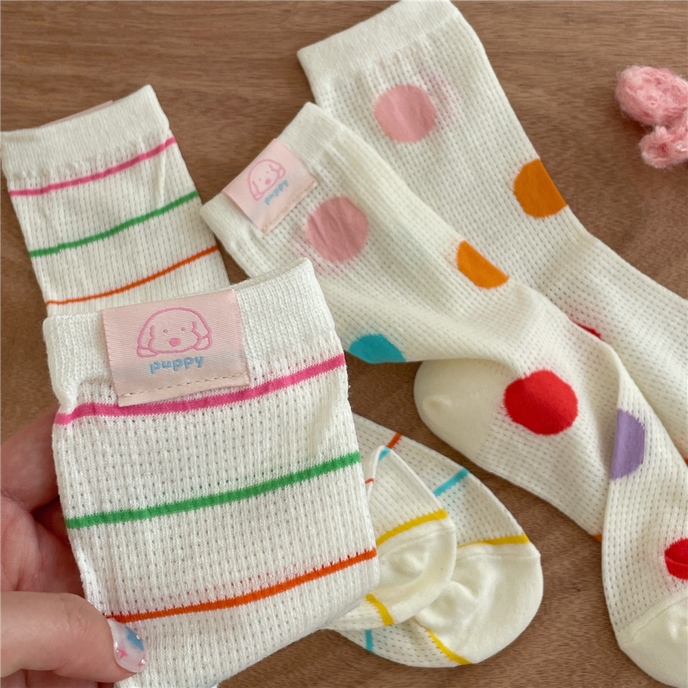 IOULOR薄款puppy狗彩色中筒袜夏季新品堆堆袜透气吸汗袜子批发女详情27