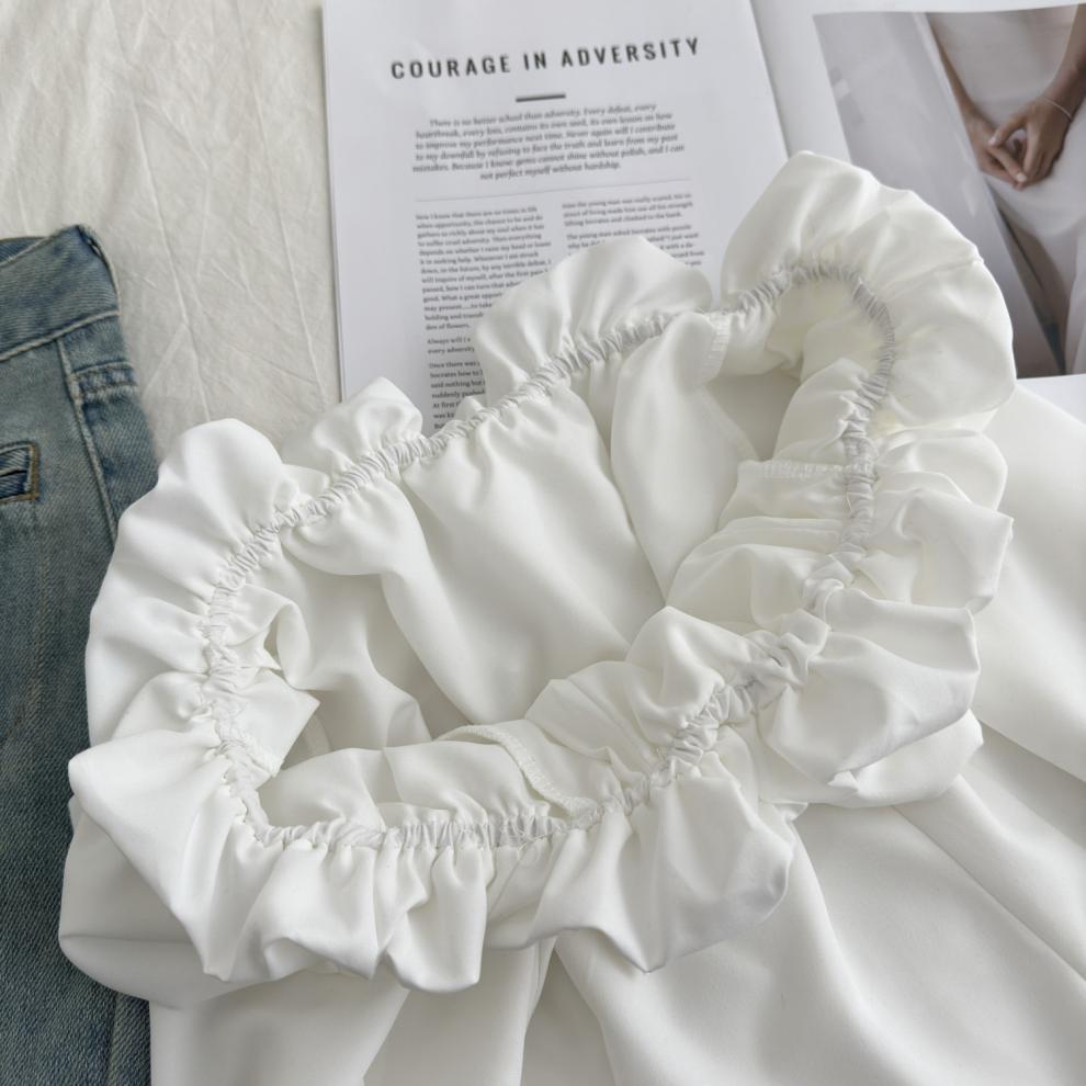 一见钟情 白色花苞领一字肩衬衫上衣女春秋季长袖衬衣详情16