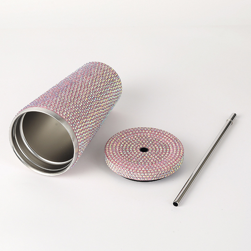 镶钻保温杯双层不锈钢吸管杯贴钻水钻咖啡杯礼品杯镶钻水钻饮料杯详情5