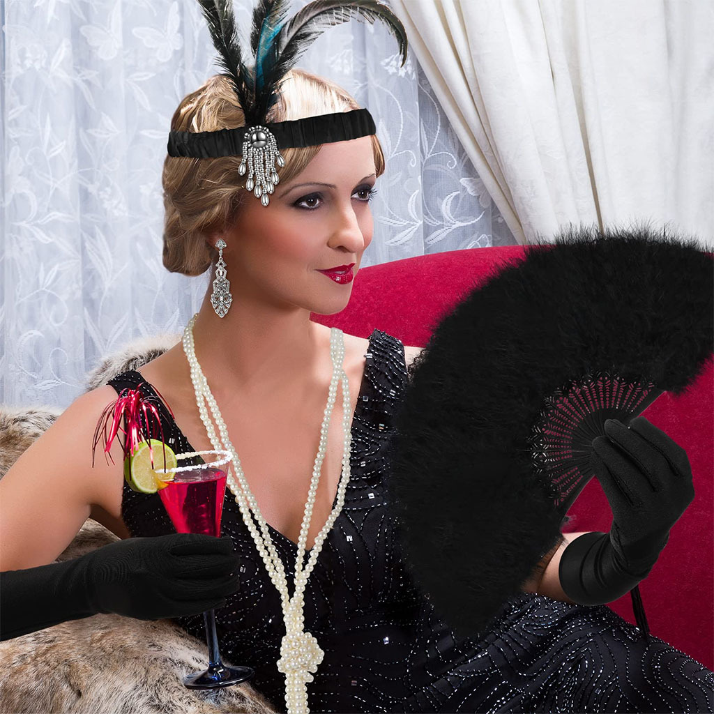 Gatsby Party Feather alloy headband, pearl necklace, cigarette stick glove set, retro Hepburn outfit accessories pic 22