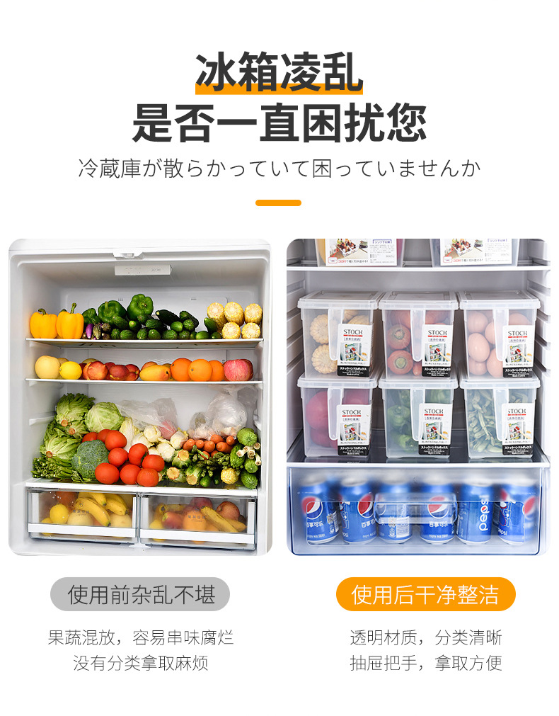 G635冰箱收纳盒带把手食品级保鲜盒可冷冻盒子大容量厨房带盖储物盒详情3