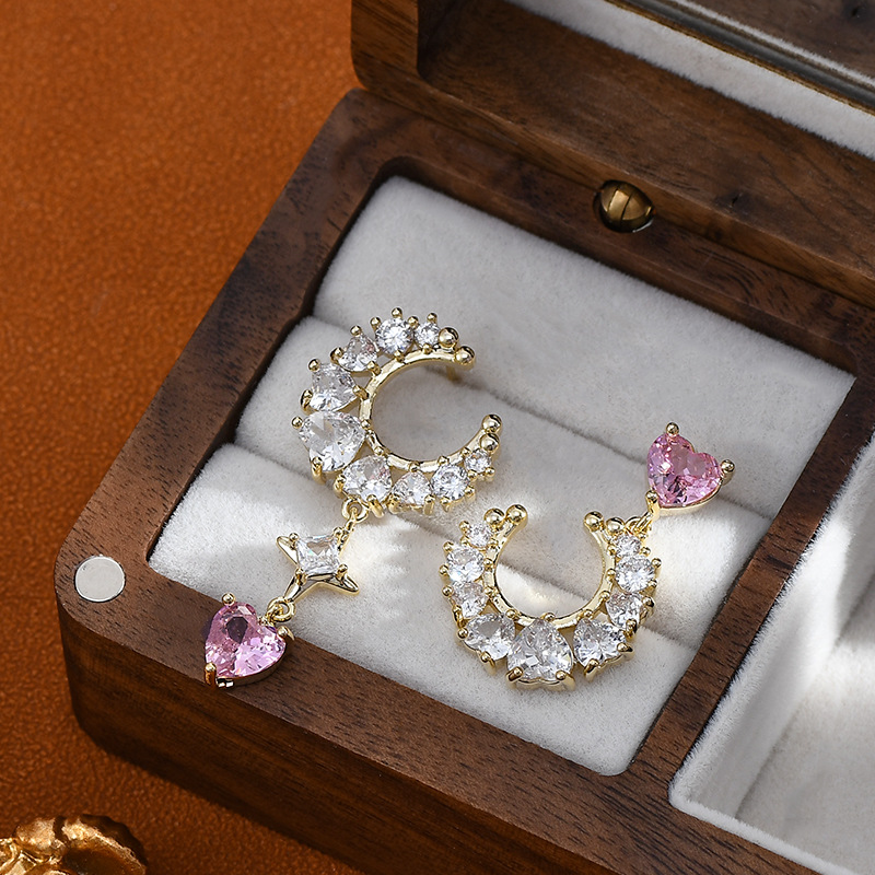 S925银针复古法式气质耳钉女高级感不对称轻奢月亮耳饰ins风耳环详情8