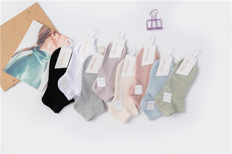 双针女士船袜 纯色日韩系学院风浅口女袜子全棉纯色百搭低帮棉袜详情9