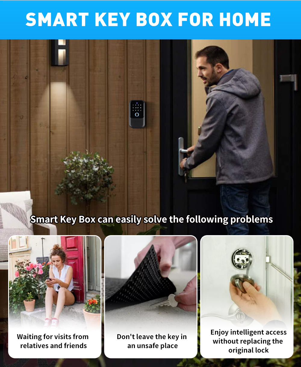 Tongtong Tuya APP Outdoor waterproof smart Key Box Fingerprint Password Card Swiping multi-functional Lock box pic 5