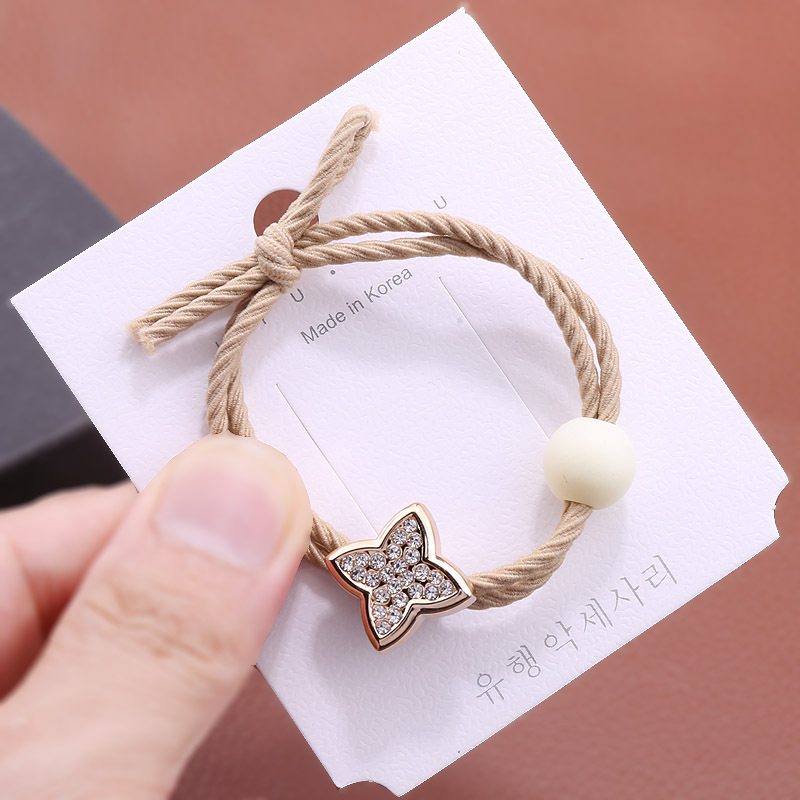 Coffee-colored rhinestone hair tie, Korean-style hair tie, bow tie, leather band hair band, simple and highly elastic hair accessory pic 2