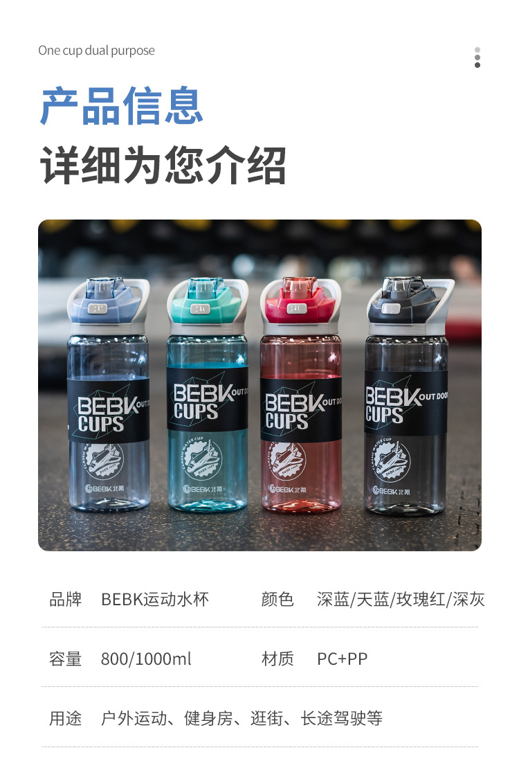 G446北氪BEBK户外pc大容量运动水杯夏凉杯便携弹盖塑料水壶健身太空杯详情7