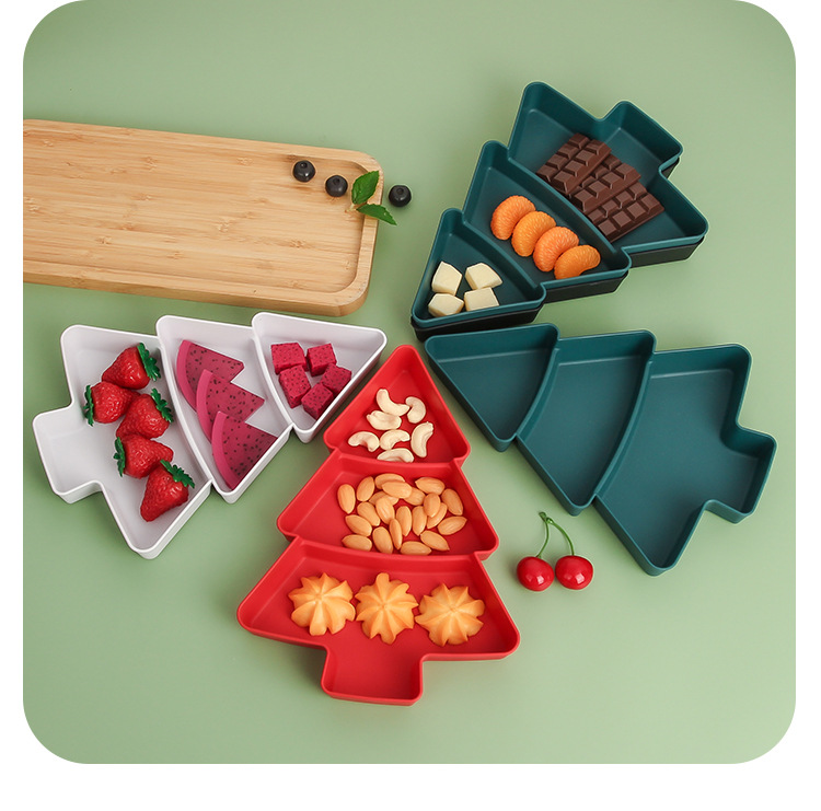 新品外贸跨境创意圣诞树分格干果盘家用零食坚果瓜子糖果懒人零食盘详情13