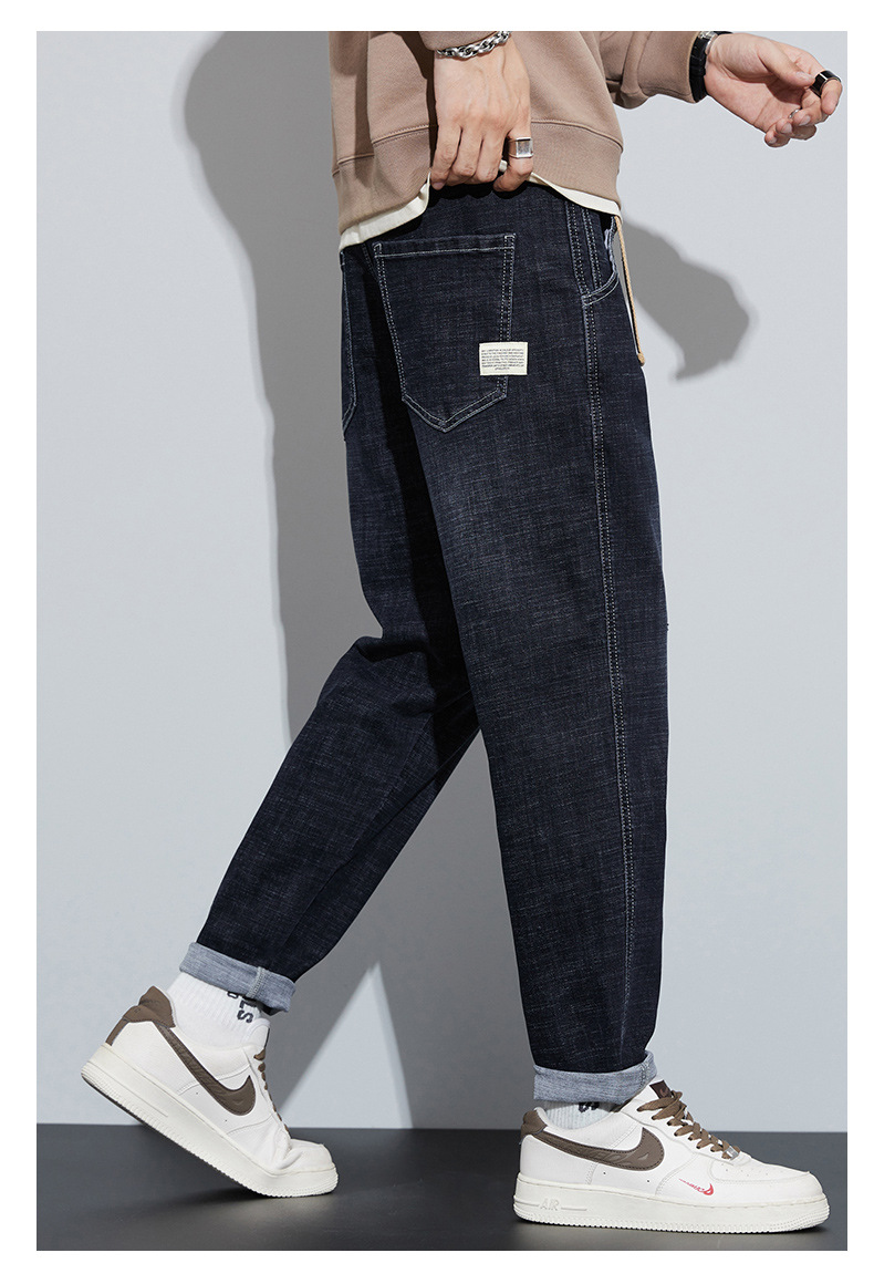 2024新款冬季牛仔裤男阔腿直筒韩版潮流时尚百搭加绒加厚哈伦裤详情13