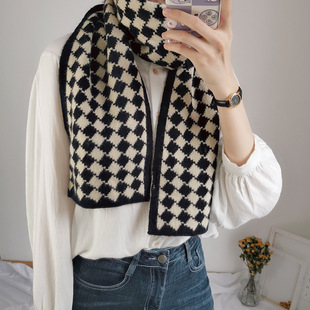 Korean style pink checkered scarf imitating cashmere winter purple scarf 2022 autumn and winter new style widened scarf shawl pic 13