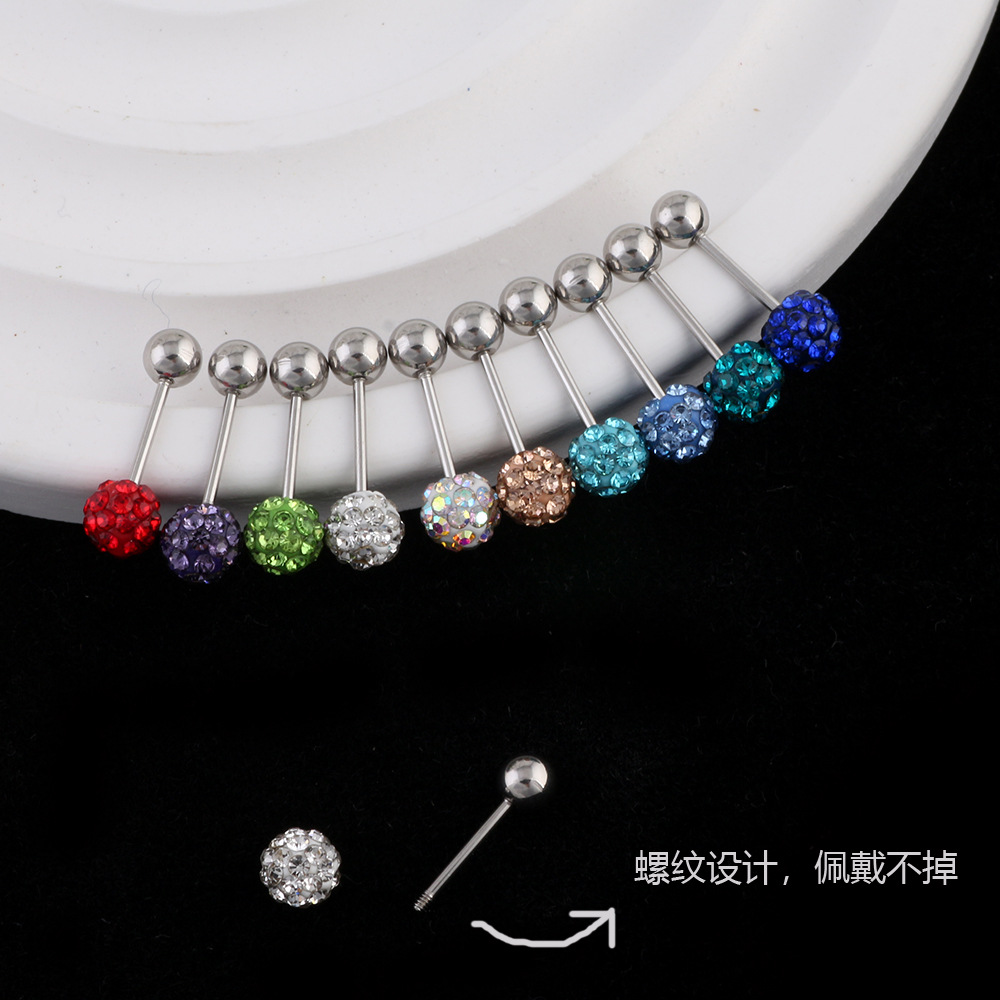 圆形OL免摘软陶满钻球耳钉925轻奢风耳骨钉钛钢养耳洞拧螺丝耳饰详情4